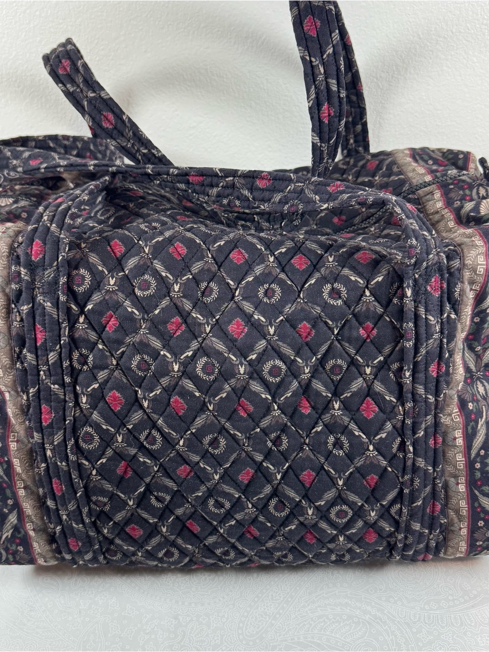 Vintage Vera Bradley Quilted Black with Burgundy laurel rare duffel!